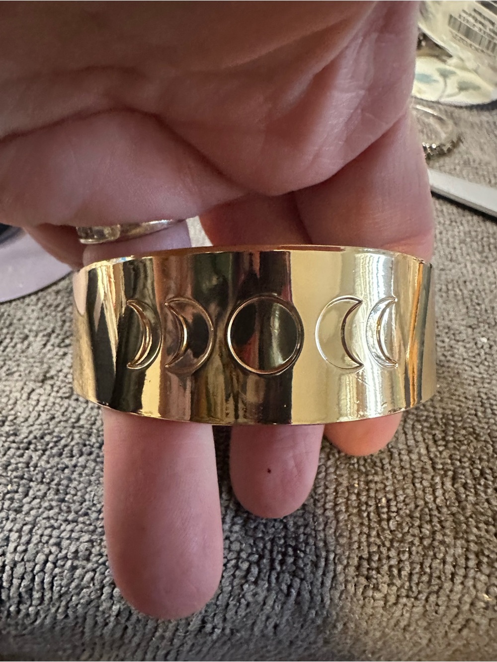 Gold Moon Phase Cuff Bracelet - Polished Gold-Tone Women’s Bracelet
